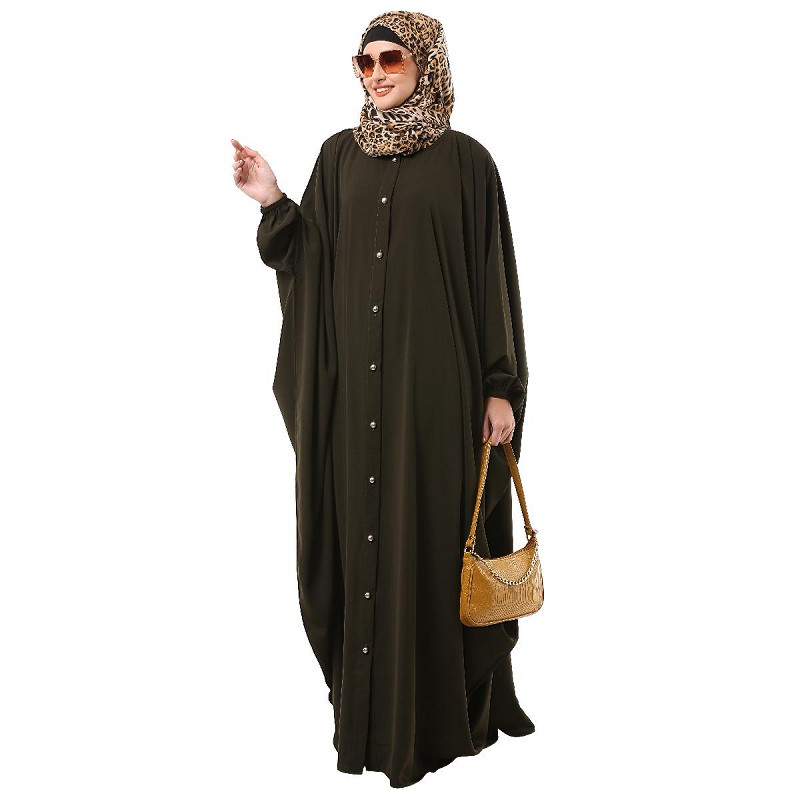 Kaftan abaya Buy Olive Green front open Kaftan with elastic sleeves at